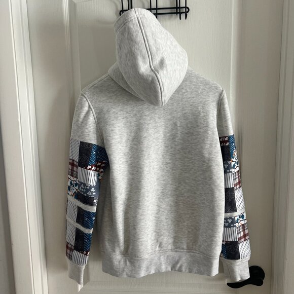 NWT California Outfits Patchwork Sleeve Hoodie Sweatshirt Gray Medium Unisex - Picture 7 of 9